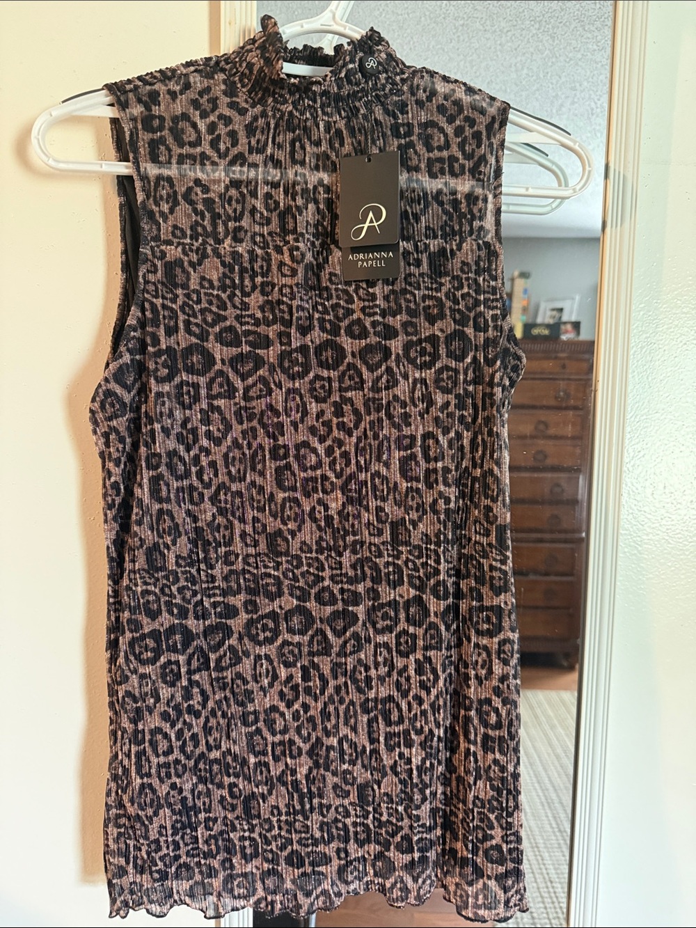 Leopard Print Sleeveless Mock Neck Top — Black & Brown